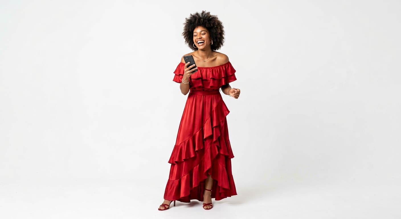 Happy woman in red dress